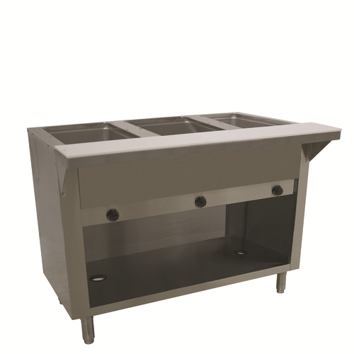Advance Tabco HF-3G-LP-BS 3 Pans Stainless Steel Open Well Enclosed Base Liquid Propane Hot Food Table