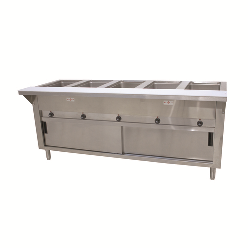 Advance Tabco SW-5E-240-DR 5 Pans Stainless Steel Sealed Well Enclosed Storaged Base Electric Hot Food Table - 208-240 Volts