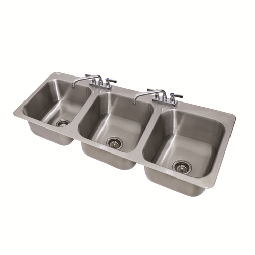 Advance Tabco DI-3-1410 50" W x 21" D x 10" H 18 Gauge 304 Stainless Steel 3-Compartment Drop-In Sink