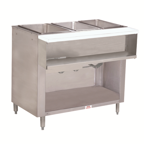 Advance Tabco WB-3G-LP-BS 3 Pans Stainless Steel Open Well Enclosed Base Liquid Propane Water Bath Hot Food Table