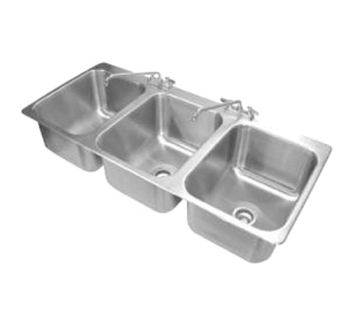 Advance Tabco DI-3-1612 56" W x 25" D x 12" H 18 Gauge 304 Stainless Steel 3-Compartment Drop-In Sink