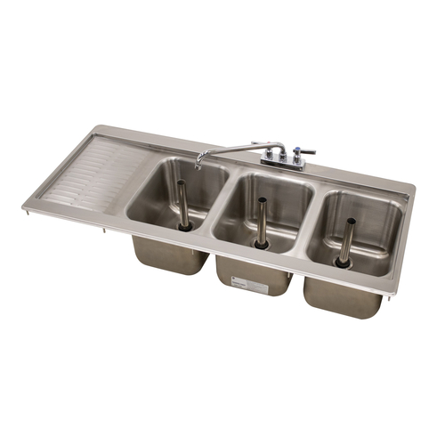 Advance Tabco DBS-43R 48.31" W x 21.13" D Stainless Steel 3 Compartments 20 Gauge Drop In Bar Sink