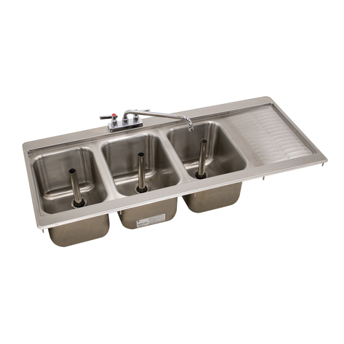 Advance Tabco DBS-43L 48.31" W x 21.13" D Stainless Steel 3 Compartments 20 Gauge Drop In Bar Sink