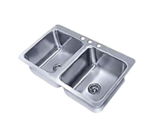 Advance Tabco SS-2-3321-12 33.5" W x 21" D x 12" H 18 Gauge 304 Stainless Steel 2-Compartment Smart Series Drop-In Sink