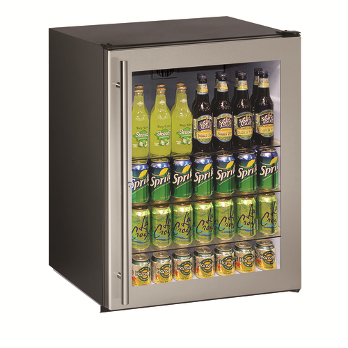 U-Line U-ADA24RGLS-13B 24" W Black Stainless Steel One-Section Glass Door ADA Series Undercounter Refrigerator - 115 Volts