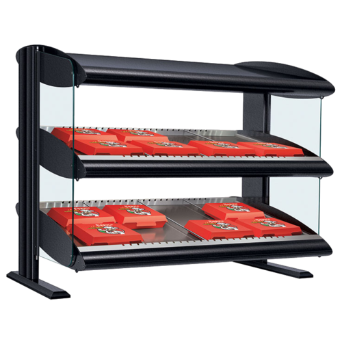 Hatco HXMS-36D 39.9" W Aluminum 2 Shelf Countertop Slant Heated Merchandiser with LED Lighting Warmer - 120 Volts