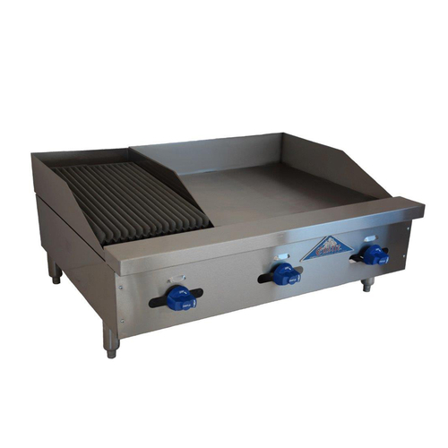 Comstock-Castle FHP36-24-1RB-LP 36" W Stainless Steel Countertop Liquid Propane Char-Broiler Griddle Combination - 65,000 BTU