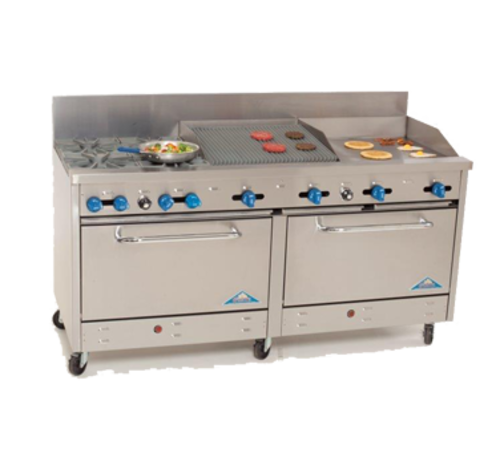 Comstock-Castle 2F330-24-2RB-NG 72" W Stainless Steel 4 Burner with 12 Square Cast Iron Grates Liquid Propane Range - 246,000 BTU