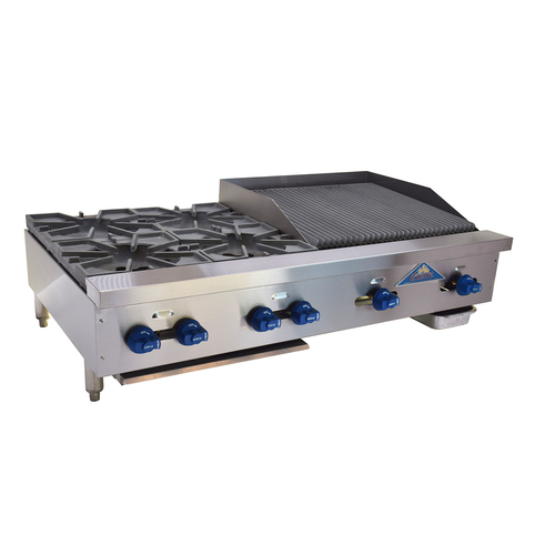 Comstock-Castle FHP48-24-2RB-LP 48" W Stainless Steel Countertop Liquid Propane Char-Broiler Griddle Combination - 90,000 BTU