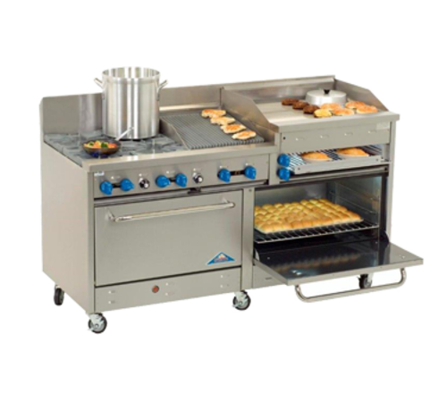 Comstock-Castle 2F330-1.5RB-30B-NG 72" W 4 Burner with 12 Square Cast Iron Grates Natural Gas Range - 246,000 BTU