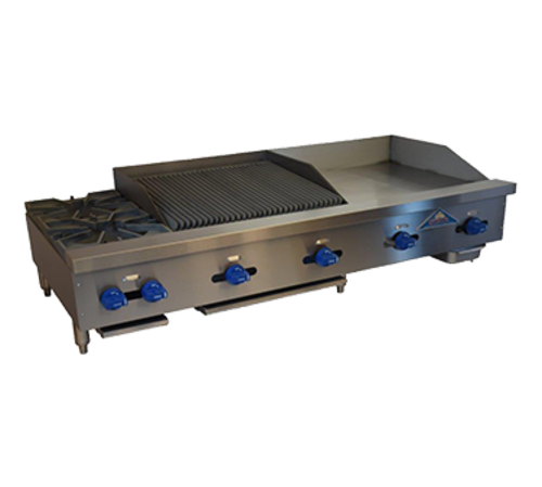 Comstock-Castle FHP60-24-2RB-LP 60" W Stainless Steel Countertop Liquid Propane Griddle Char-Broiler Combination - 138,000 BTU