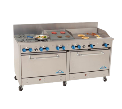 Comstock-Castle 2F330-30-1.5RB 72" W Stainless Steel 4 Burner with 12" Square Cast Iron Grates Natural Gas Range - 268,000 BTU
