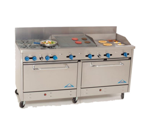 Comstock-Castle 2F330-24-2RB-LP 72" W Stainless Steel 4 Burner with 12 Square Cast Iron Grates Liquid Propane Range - 246,000 BTU