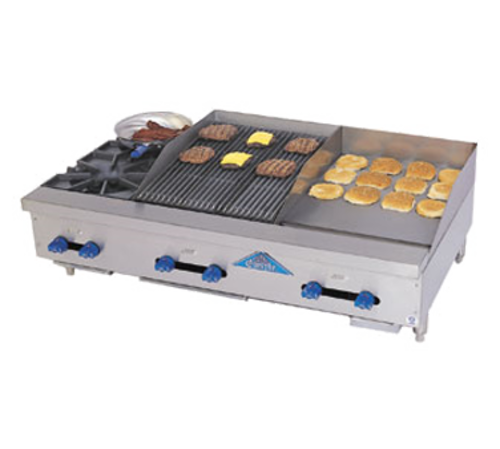 Comstock-Castle FHP48-18-1.5RB-LP 48" W Stainless Steel Countertop Liquid Propane Griddle Char-Broiler Combination - 124,000 BTU