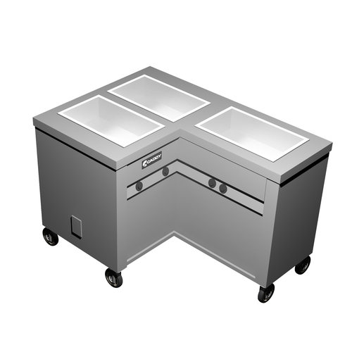 Caddy Corporation TF-623-R (3) 12" x 20" x 6.38" Deep Hot Food Wells L-Shaped Right-Handed Enclosed Heated Base Electric Hot Food Caddy - 208 Volts