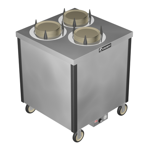 Caddy Corporation CM-SQ-303-H 3 Self-Leveling Adjustable Dispensing Cylinders 7.38" to 9.5" Dia. Dish Size Staggered Square Cabinet Style Heated Caddy Magic Dish Dispenser - 120 Volts