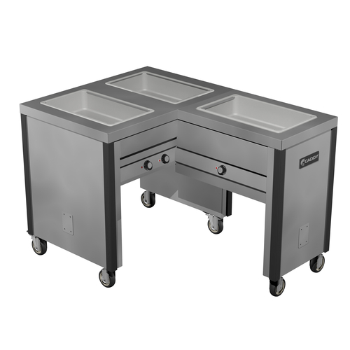Caddy Corporation TF-603-R (3) 12" x 20" x 6.38" Deep Hot Food Wells L-Shaped Right-Handed Open Base Electric Hot Food Caddy - 208 Volts