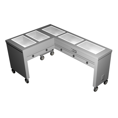 Caddy Corporation TF-615-L (5) 12" x 20" x 6.38" Deep Hot Food Wells L-Shaped Left-Handed Open Base Electric Slimline Hot Food Caddy - 208 Volts