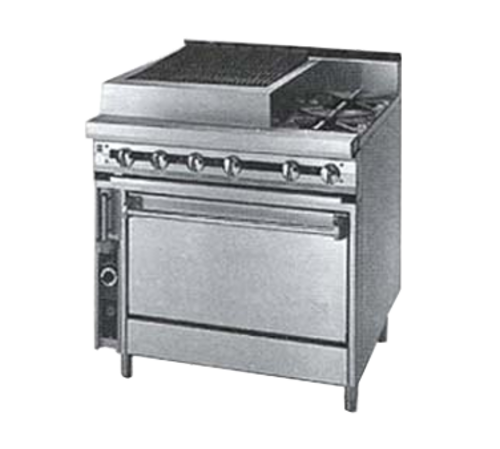 Jade JTRH-24B-2-36C-LP 36" Liquid Propane Convection Oven Titan Heavy Duty Range with 2 Open Burners and Charbroiler - 150,000 BTU