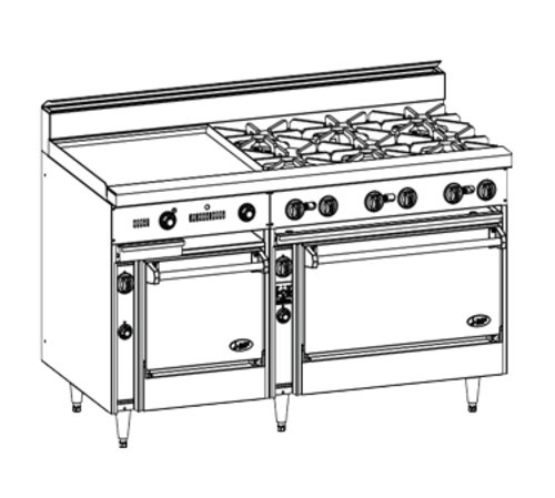Jade JBR-36G-4-2436-LP 60" Liquid Propane Standard Oven Bistro Restaurant Range with 4 Open Burners and 36" Griddle - 252,000 BTU