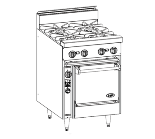Jade JBR-4-24C-NG 24" W Natural Gas with Convection Oven Bistro Restaurant Range - 150,000 BTU