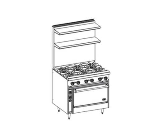 Jade JBR-6-36-NG 36" W Natural Gas Stainless Steel 6 Burners Bistro Restaurant Range - 210,000 BTU