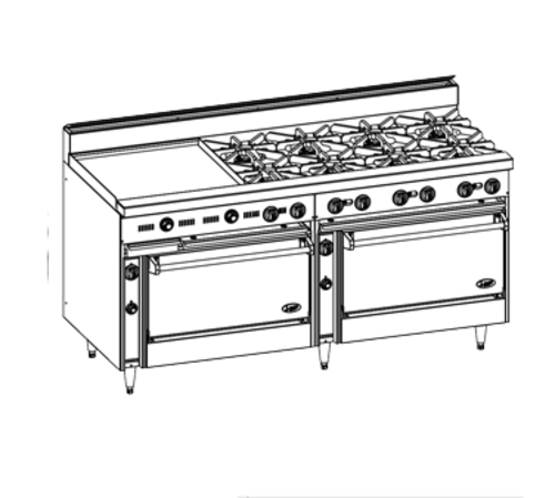 Jade JBR-24G-8-3636-LP 72" W Liquid Propane Stainless Steel 8 Burners Bistro Restaurant Range - 348,000 BTU