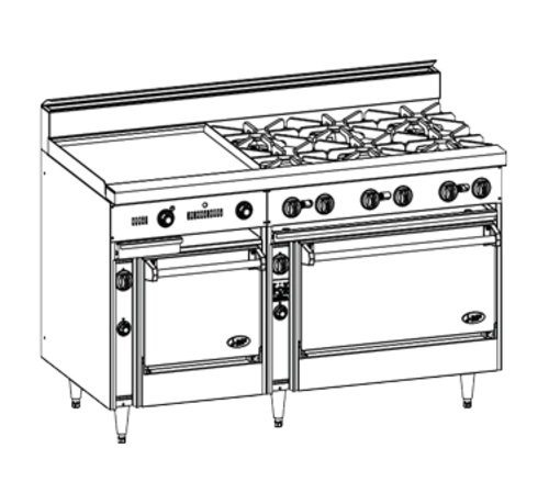 Jade JBR-10-36-NG 60" Natural Gas Standard Oven Bistro Restaurant Range with Cabinet - 330,000 BTU