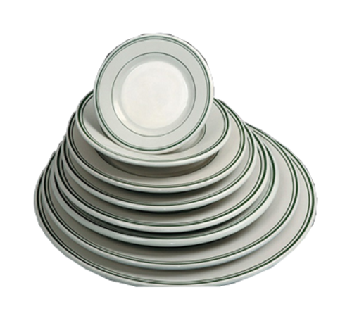 Yanco GB-8 9" Dia. American White Ceramic Round Green Band Plate