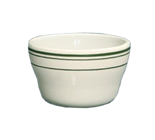 Yanco GB-4 7.25 Oz. 4" Dia. American White Ceramic Round Green Band Bouillon