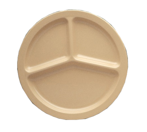 Yanco NS-702T 10" Dia. Tan Melamine Round Deep Nessico 3 Compartments Plate