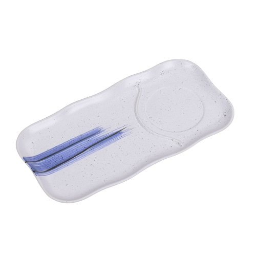 Yanco OC-5112 12" L X 6" W White Porcelain Rectangular Ocean Compartment Plate with Blue Design