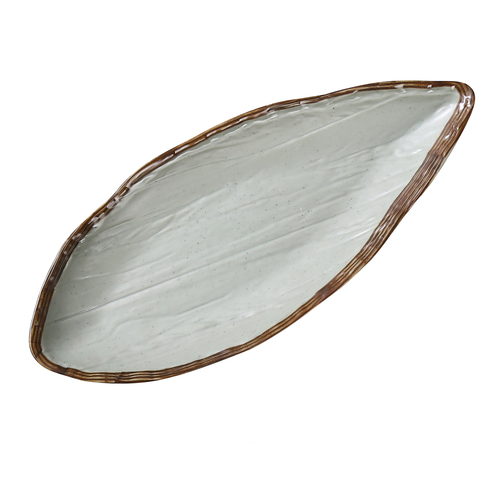 Yanco YO-2114 14.5" L X 6" W Matte Green Melamine Oval Yoto Display Plate with Foot