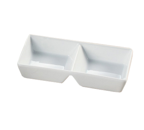Yanco ML-727 7.88" W x 4" D x 1.38" H Super White Rectangular Porcelain Main Land Divided Tray