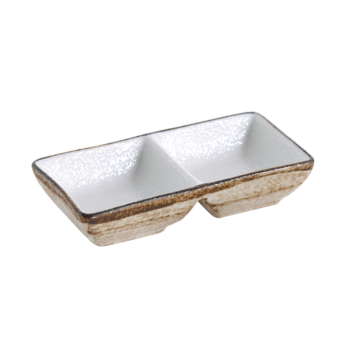 Yanco RO-4031 Glazed Porcelain Rockeye Divided Sauce Dish