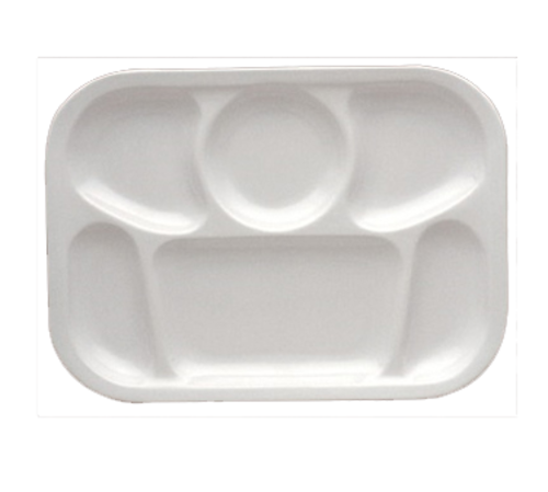 Yanco NS-803W 13" L x 9.5" W White Melamine Rectangular Nessico 6 Compartments Platter