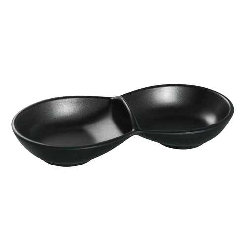 Yanco BP-4032 6 Oz. 8.5" W Melamine Rectangular Asian Style 2 Compartments Black Pearl Sauce Bowl