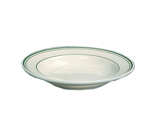 Yanco GB-125 30 Oz. American White Ceramic Round Green Band Pasta Bowl