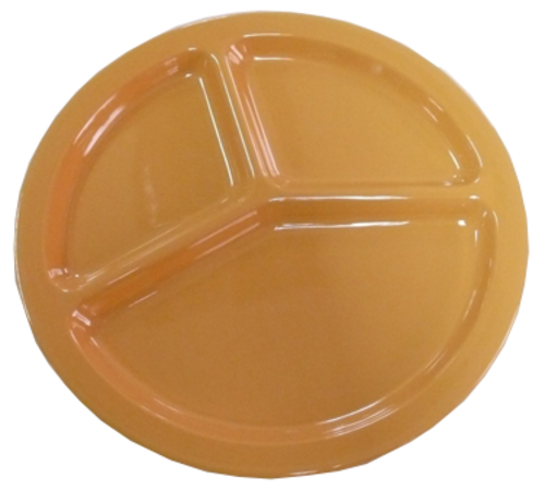 Yanco MS-710YL 10" Dia. Yellow Melamine Round Milestone 3-Compartment Plate