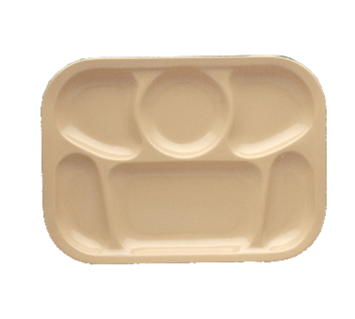 Yanco NS-803T 13" L x 9.5" W Tan Melamine Rectangular Nessico 6 Compartments Platter