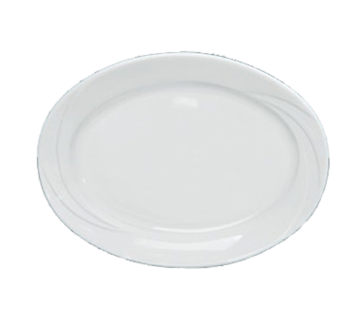 Yanco MM-13 11.75" L x 8.75" W Bone White Porcelain Oval Embossed Rim Miami Platter