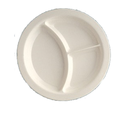 Yanco NC-512I 9" Dia. Ivory Melamine Round Deep Beveled Foot Nu-Classic 3 Compartments Plate