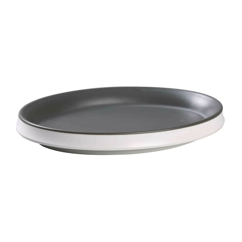Yanco DI-411 11" L x 1.25" H Gray Inside or White Outside Melamine Oval Discover Plate