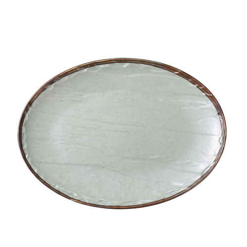 Yanco YO-2013 13" L X 9.5" W Matte Green Melamine Oval Yoto Plate