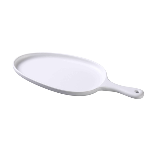 Yanco MO-808 14.5" L x 6.5" W x 1" H White Matte Finish Melamine Organic Shape Moderne Pan Plate with Handle