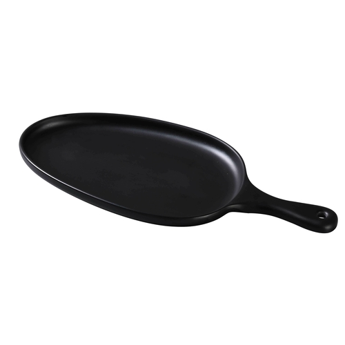 Yanco MO-809BK 15.5" L x 7.5" W x 1.25" H Black Matte Finish Melamine Organic Shape Moderne Pan Plate with Handle