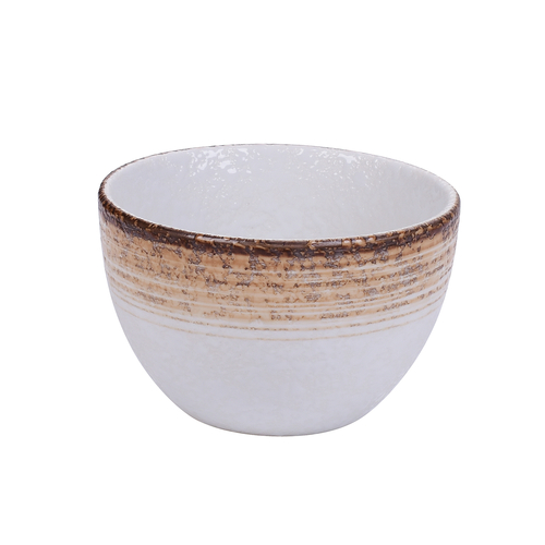 Yanco RO-2404 10 Oz. 4.25" Dia. White and Brown Porcelain Round Rockeye-2 Bouillon Cup