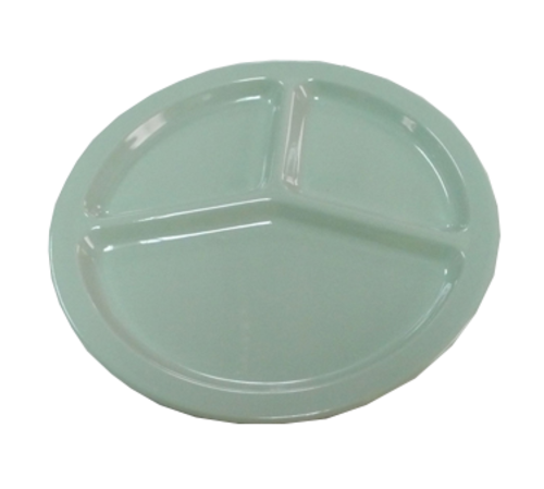 Yanco NS-702G 10" Dia. Green Melamine Round Deep Nessico 3 Compartments Plate