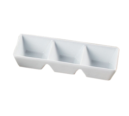 Yanco ML-737 7" W x 1.25" D x 2.5" H Super White Rectangular Porcelain Main Land Divided Tray