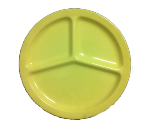 Yanco NS-702Y 10" Dia. Yellow Melamine Round Deep Nessico 3 Compartments Plate